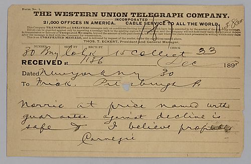 Carnegie writes from New York, [N.Y.] that purchasing "Norrie" at the current agreement is good and safe