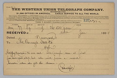 Carnegie wishes a "Happy New Year to one and all" and mentions being aboard a ship