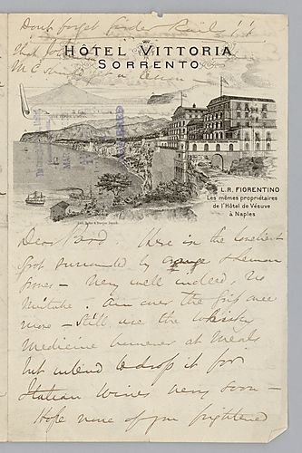 Writing from Sorrento, [Italy], Carnegie discusses his improving health and his stay in [Italy] along with business involving coke properties and ore