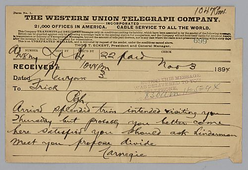 Carnegie writes from New York, [N.Y] to ask Frick to visit him in New York and to meet with Linderman as well