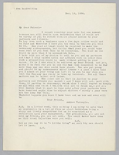 Carnegie writes from New York, [N.Y.] to refuse Frick's resignation. He then states his belief that Frick is "not well."