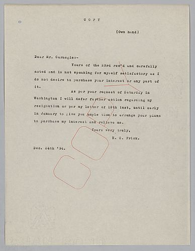 Frick writes again on his intention to retire, though he concedes to stay on until the company can arrange to buy him out