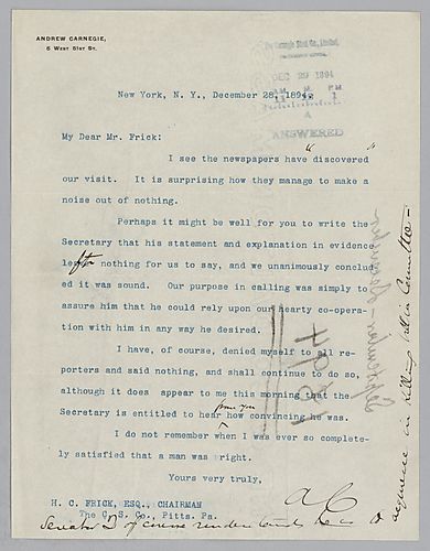 Carnegie writes from New York, [N.Y.] on his satisfaction in dealing with the Secretary in Washington D.C