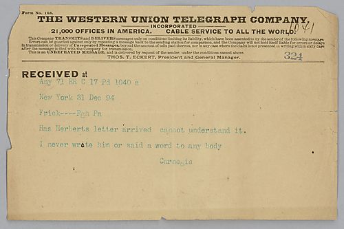 Carnegie writes from New York [N.Y.] to ask if Herbert's letter has arrived. He adds that he never said a word to anyone