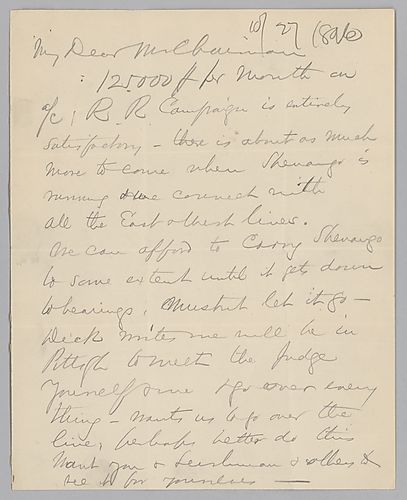 Carnegie writes on the railroad campaign and thinks McKinley will win the presidential election