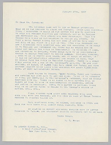 Frick writes on him convincing Mr. Leishman into representing the company abroad instead of leaving