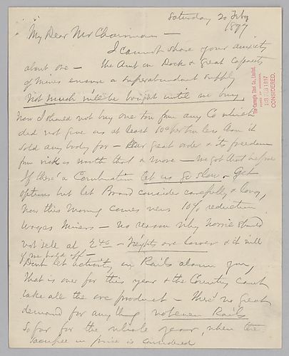 Carnegie writes to Frick on the ore market
