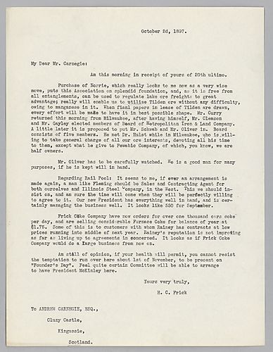 Frick writes on the purchase of Norrie, keeping watch over Mr. Oliver, and new orders for Frick Coke Company