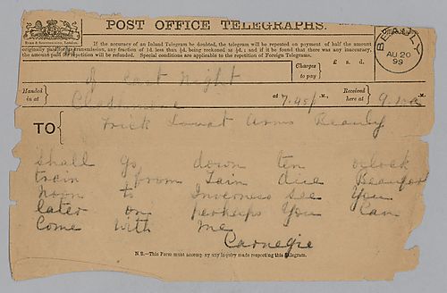 Carnegie writes of his travel plans and his desire to see Frick