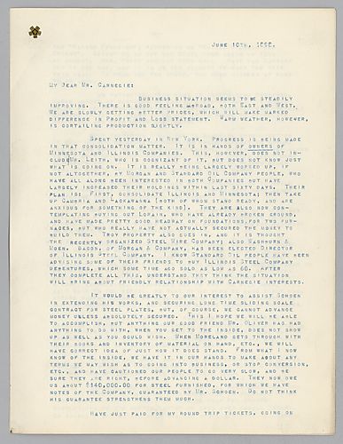 Frick writes on improving business prospects, consolidation rumors, and the company's current financial situation. He also comments on the company's security in the face of external consolidations