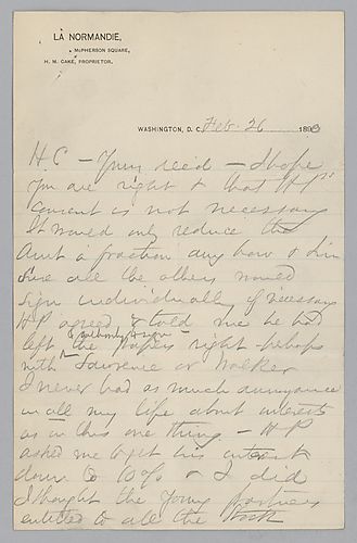 Carnegie writes from Cannes, [France] on the Iron Clad and Harry Phipps. In numerous post-scripts, he writes the ideas of other partners on rail prices, extension lines and a gas line