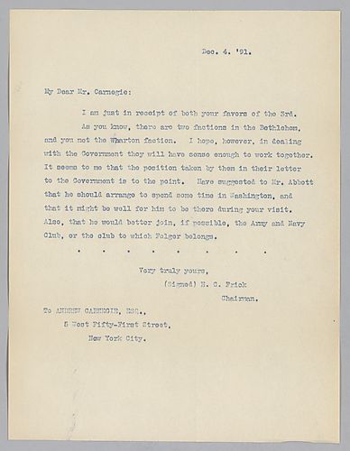 Frick writes on working with other steel companies to get the best deal possible on armor