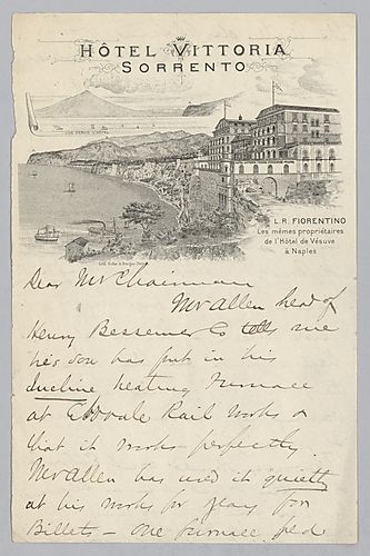 Carnegie writes from Sorrento, [Italy] on using an incline to feed ingots into the furnace to save fuel. He also writes on rail construction tailoring to bridge spans needed by railroads