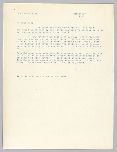 Carnegie writes on traveling to Boston and on purchasing coke properties