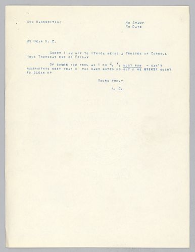 Carnegie writes of a trip to Cornell as a trustee of the school. He adds his orders for Frick to run the mills at full