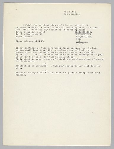 Carnegie writes on the company's financial structure in shares, stocks, and bonds