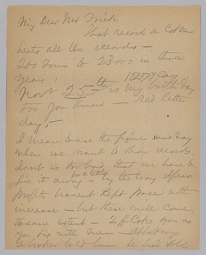Carnegie writes on Frick's new coke record and general company profits