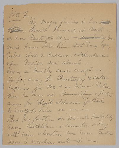 Carnegie writes on the ore needs in Baltimore as well as the other obstacles of that location and how it will lead to the company gaining similar status to Illinois Steel Company on the ore question