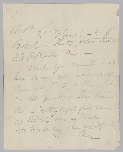 Carnegie writes on billet and rail prices as well as production at Edgar Thomson