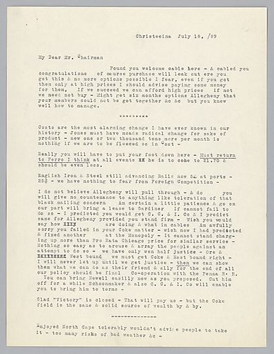 Writing from Christiana, [Norway], Carnegie discusses Allegheny [Steel], prices and his European travels