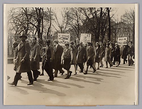 Photograph of Communists and Unemployed, Carrying Huge Placards Calling for Work or Wages