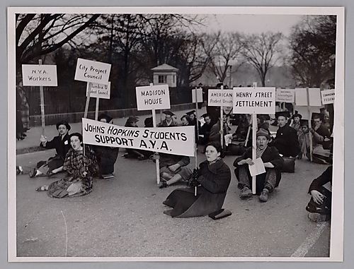Photograph of Youth Demonstrators Staging a Sit-Down Squatting in the Driveway of the White House. They Wanted to Present a Petition on Behalf of the Lundeen Bill.