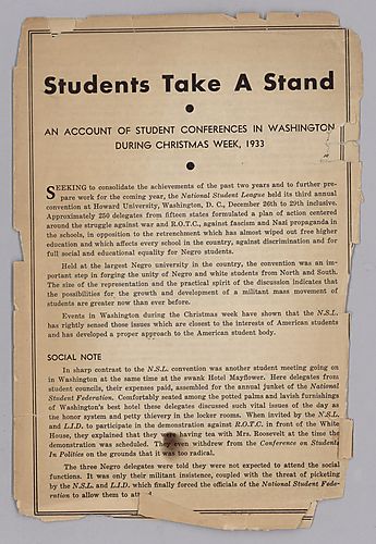 "Students Take A Stand", An Account of Student Conferences in Washington During Christmas Week, 1933