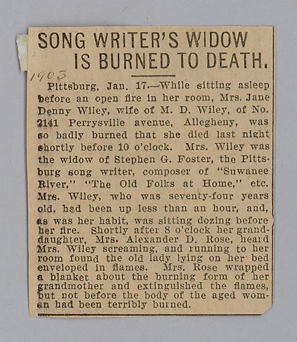 Newspaper Notice of Jane Denny Foster's death