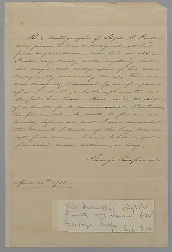 Autograph of Foster for George Cooper