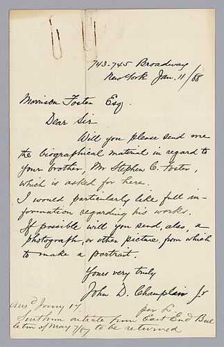 From John D. Champlain, Jr., Charles Scribner & Sons, to Morrison Foster
