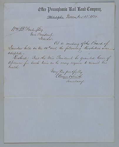 Resolution of the PA Railroad board of directors giving leave of absence to William B. Foster, Jr.