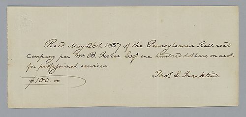 Receipt for $100 from Thomas B. Franklin