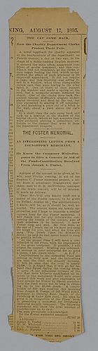 "The Foster Memorial: an interested letter from a Youngstown merchant"