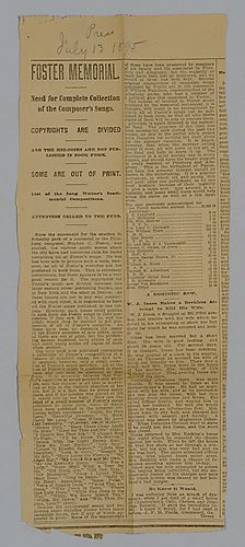 "Foster Memorial: Need for complete collection of the composer's songs"