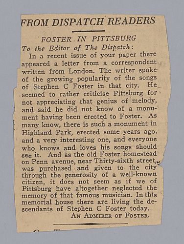 "From Dispatch Readers: Foster in Pittsburg"