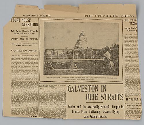 "The Monument and stand as they appeared prior to the unveiling ceremonies," The Pittsburg Press