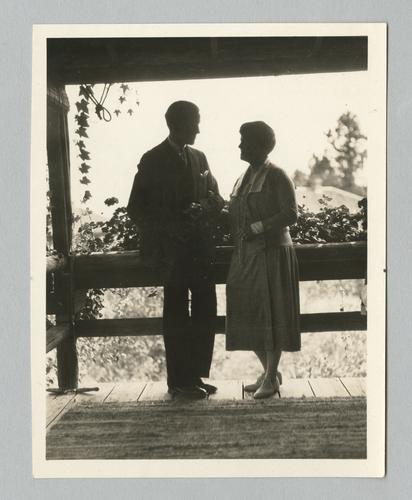 Rinehart family - silhouettes of various family members on porch