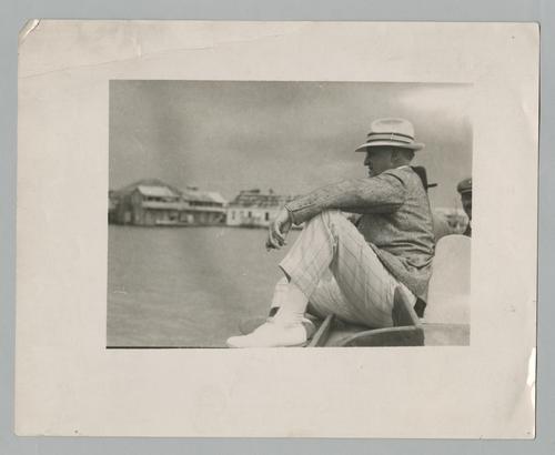 Dr. Stanley M. Rinehart seated by the water