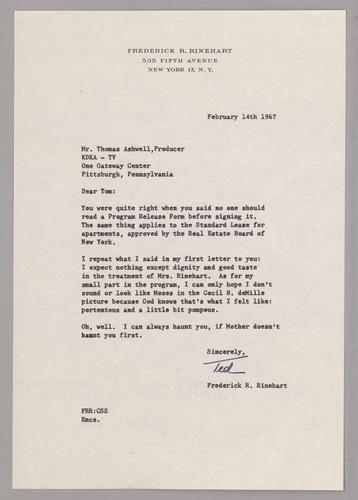Material related to planned television program about Mary Roberts Rinehart