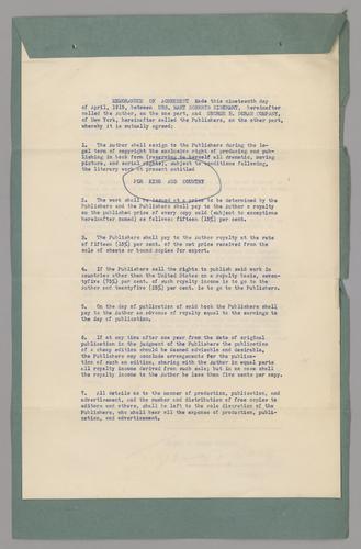 Book publishing rights assigned to George H. Doran Company and Doubleday, Doran & Company