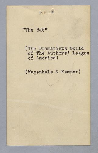 Dramatic production and motion picture rights to The Bat