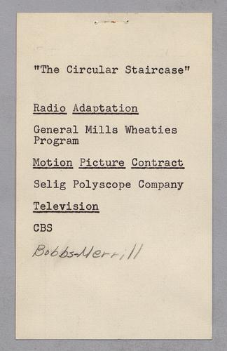 Publication, motion picture, and radio broadcast rights to The Circular Staircase