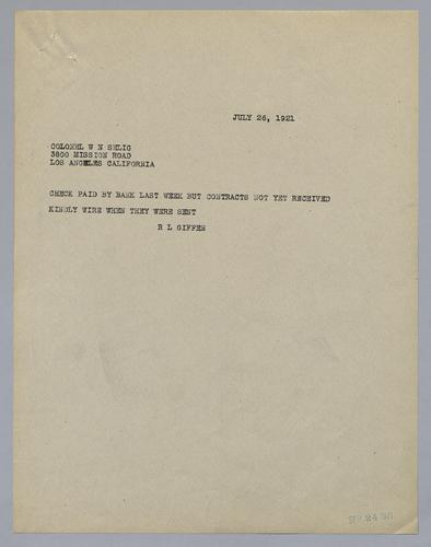 Correspondence and agreements related to motion picture rights to The Circular Staircase held by Selig Polyscope Company