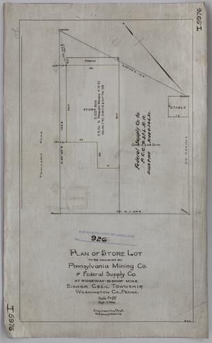 Plan of store lot to be conveyed by Pennsylvania Mining Co. to Federal Supply Co. at Ridgeway-Bishop Mine