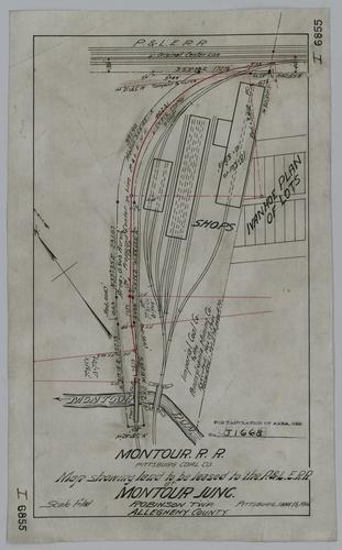 Map showing land to be leased by Montour Railroad to the Pittsburgh & Lake Erie Railroad at Montour Junction