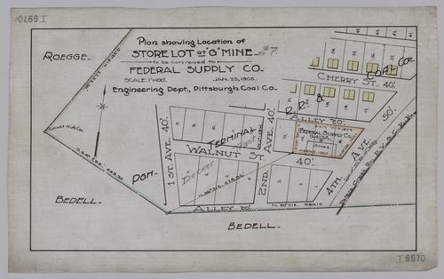 Plan showing location of store lot at "G" (No. 7) Mine to be conveyed to Federal Supply Co.