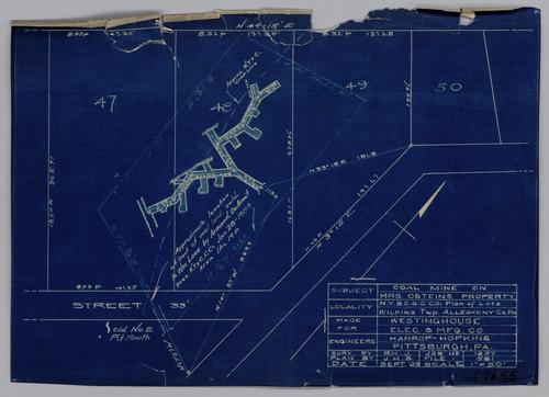 Plan showing coal mine on Mrs. Ostein's property