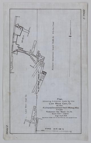 Plan showing trespass made by the Lew Weir Coal Co. on the Richard Donaldson tract of Minway Mine