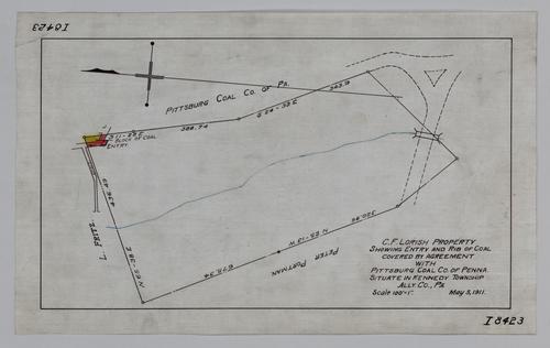 Plan of C. F. Lorish property showing entry and rib of coal covered with agreement with Pittsburgh Coal Co.