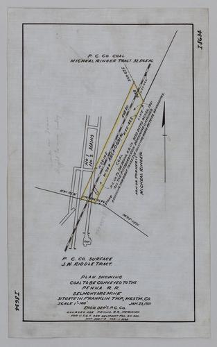 Plan showing coal to be conveyed to the Pennsylvania Railroad at Delmont No. 2 Mine